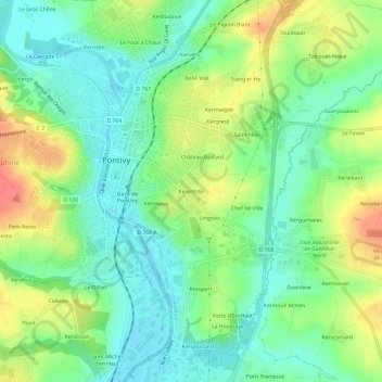 Mappa topografica Kerentrée, altitudine, rilievo