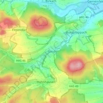 Mappa topografica Ibind, altitudine, rilievo