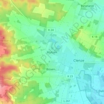 Mappa topografica Mützen, altitudine, rilievo