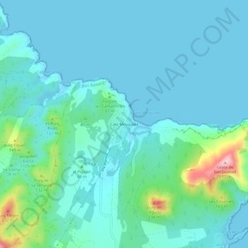 Mappa topografica Cala Mesquida, altitudine, rilievo