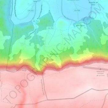 Mappa topografica Montecillo, altitudine, rilievo