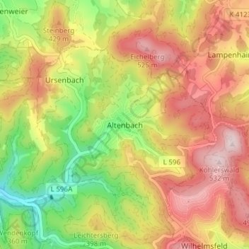 Mappa topografica Altenbach, altitudine, rilievo