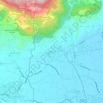 Mappa topografica Stevenà, altitudine, rilievo