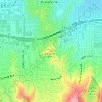 Mappa topografica Chalk Hill, altitudine, rilievo