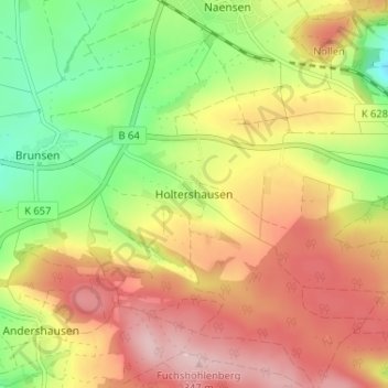 Mappa topografica Holtershausen, altitudine, rilievo