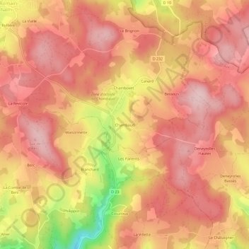 Mappa topografica Chambaud, altitudine, rilievo