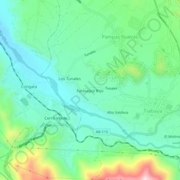 Mappa topografica Patasagua Bajo, altitudine, rilievo