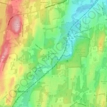 Mappa topografica Rockfall, altitudine, rilievo
