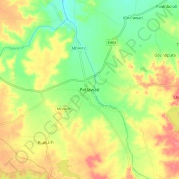 Mappa topografica Petlawad, altitudine, rilievo
