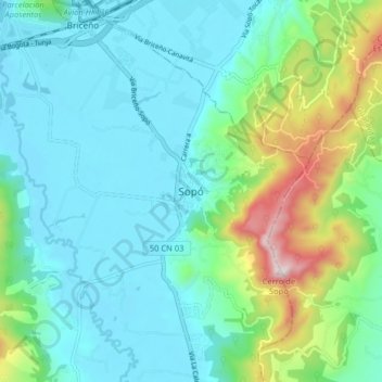 Mappa topografica Sopó, altitudine, rilievo