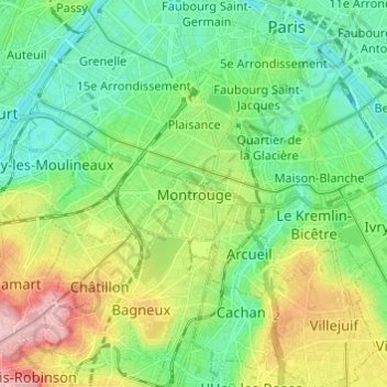 Mappa topografica Montrouge, altitudine, rilievo