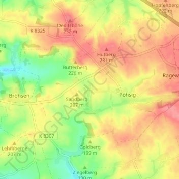 Mappa topografica Haubitz, altitudine, rilievo