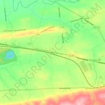 Mappa topografica Kinzers, altitudine, rilievo