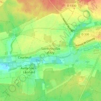 Mappa topografica Saint-Nicolas d'Acy, altitudine, rilievo