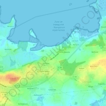 Mappa topografica Kerbodec, altitudine, rilievo