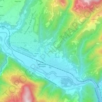 Mappa topografica Ghivizzano, altitudine, rilievo