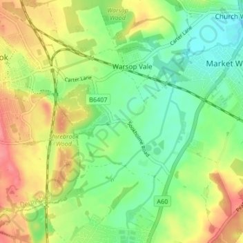 Mappa topografica Sookholme, altitudine, rilievo