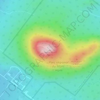 Mappa topografica Mont Ham, altitudine, rilievo
