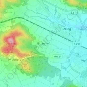 Mappa topografica Rittershof, altitudine, rilievo
