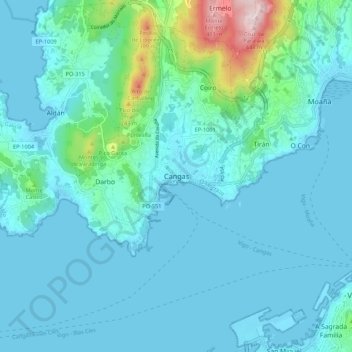 Mappa topografica Cangas de Morrazo, altitudine, rilievo