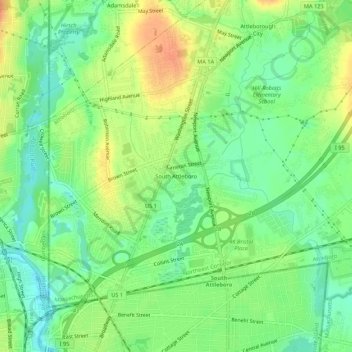 Mappa topografica South Attleboro, altitudine, rilievo
