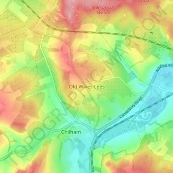 Mappa topografica Old Wives Lees, altitudine, rilievo
