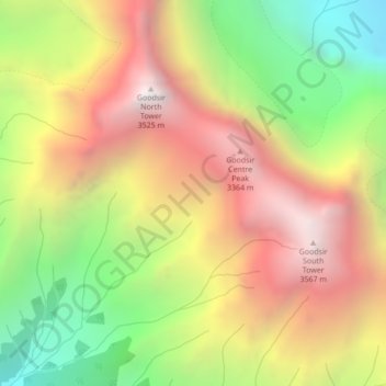 Mappa topografica Mount Goodsir, altitudine, rilievo