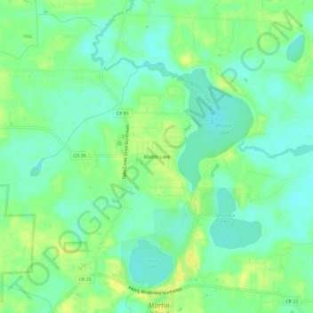 Mappa topografica Martin Lake, altitudine, rilievo