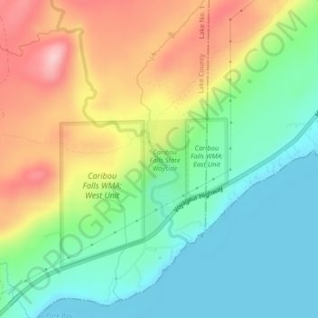 Mappa topografica Caribou Falls, altitudine, rilievo