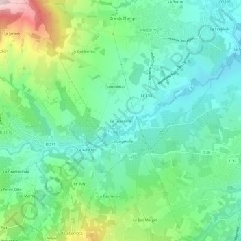 Mappa topografica La Triandine, altitudine, rilievo