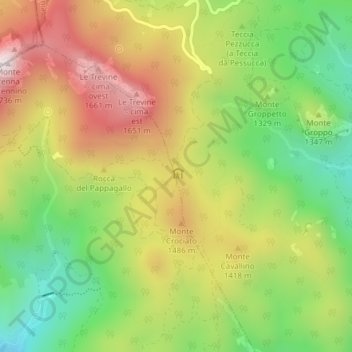 Mappa topografica Faggio dei Tre Comuni, altitudine, rilievo
