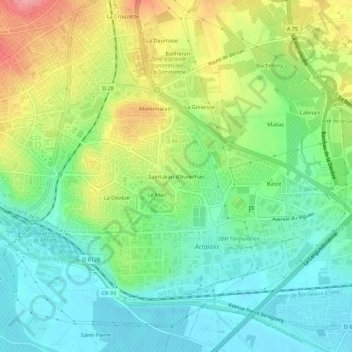Mappa topografica Saint-Jean d'Aureilhan, altitudine, rilievo