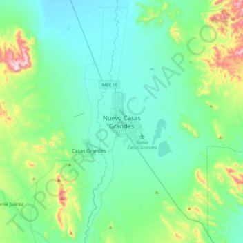 Mappa topografica Nuevo Casas Grandes, altitudine, rilievo