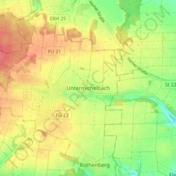 Mappa topografica Untermichelbach, altitudine, rilievo