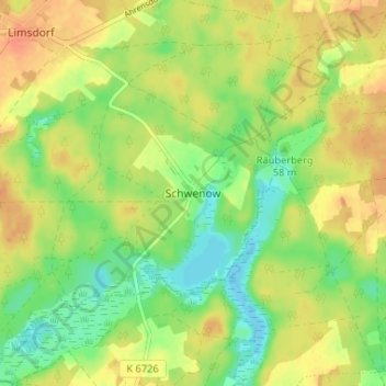 Mappa topografica Schwenow, altitudine, rilievo
