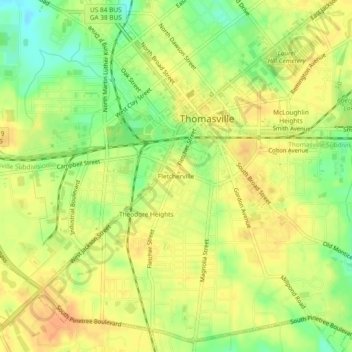 Mappa topografica Fletcherville, altitudine, rilievo