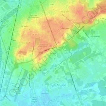 Mappa topografica Le Houx, altitudine, rilievo