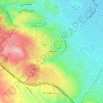 Mappa topografica Farm Hills, altitudine, rilievo