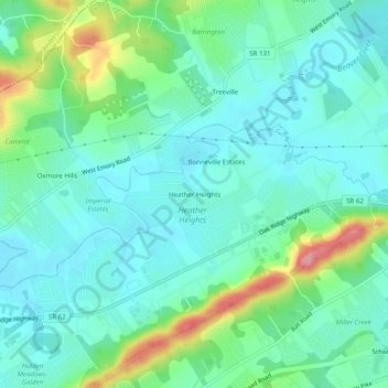 Mappa topografica Heather Heights, altitudine, rilievo