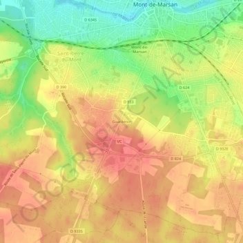 Mappa topografica Guarderon, altitudine, rilievo
