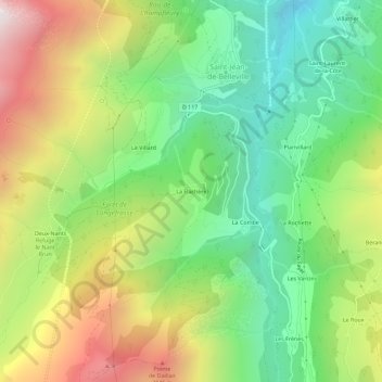 Mappa topografica La Flachère, altitudine, rilievo