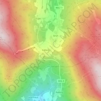 Mappa topografica Kalteck, altitudine, rilievo