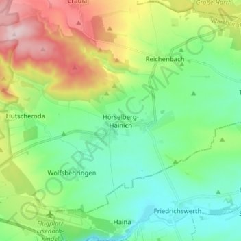 Mappa topografica Hörselberg-Hainich, altitudine, rilievo