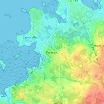 Mappa topografica Kérénoc, altitudine, rilievo