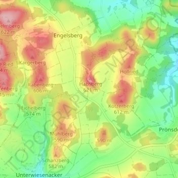 Mappa topografica Habsberg, altitudine, rilievo