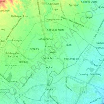 Mappa topografica Pavia, altitudine, rilievo