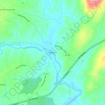 Mappa topografica Waterloo, altitudine, rilievo