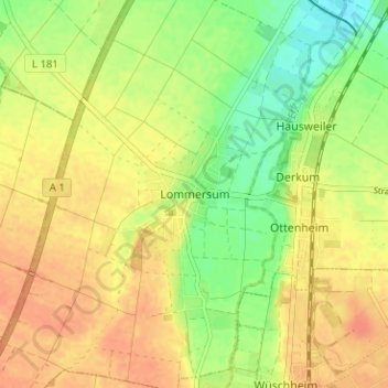 Mappa topografica Lommersum, altitudine, rilievo