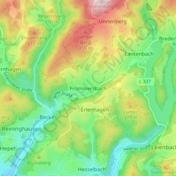 Mappa topografica Frömmersbach, altitudine, rilievo