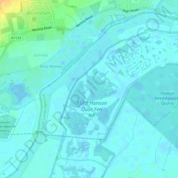 Mappa topografica Ouse Fen, altitudine, rilievo